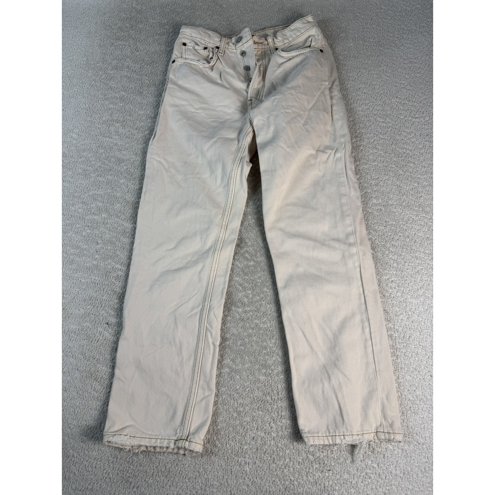 RE/DONE Jeans Womens 26 Ivory Straight Leg High Rise Distressed Raw Hem Denim